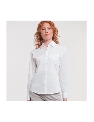RUS-0R936F0-Ladies' Long Sleeve Classic Pure Cotton Poplin Shirt